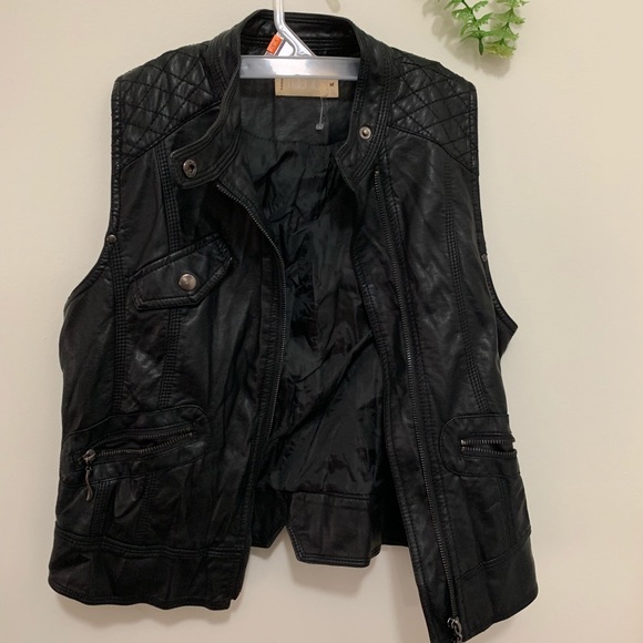 Trend Vintage Faux leather Chic Stylish Motto Vest Waistcoat Jacket Size Meduim - Picture 7 of 8